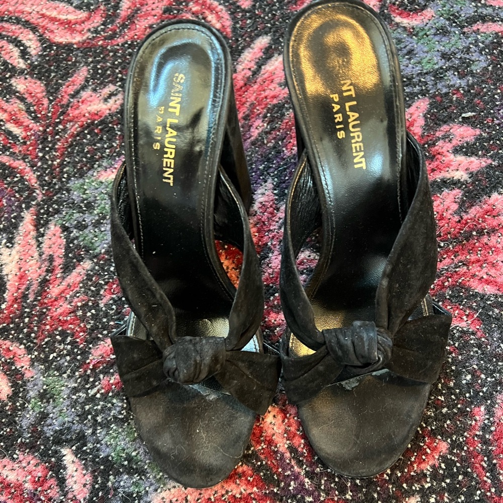 Saint Laurent black suede block sandal mule size 40 comes with box